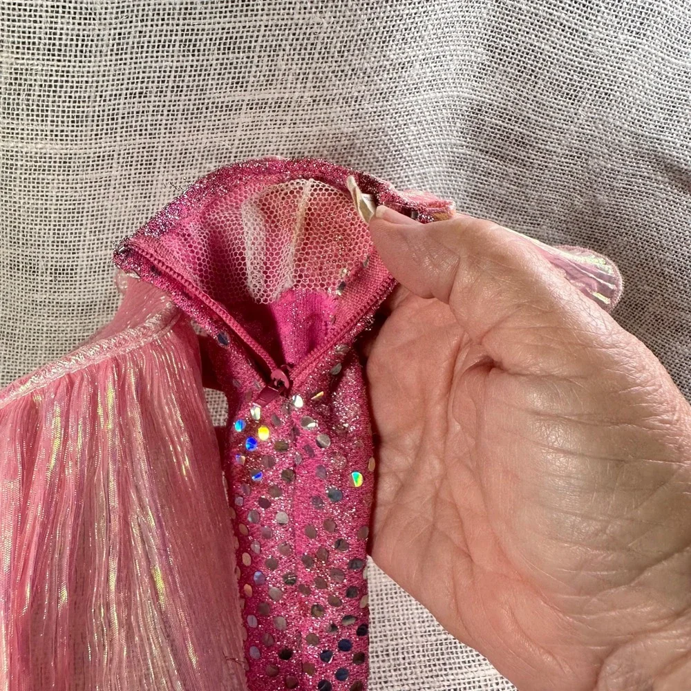 Vintage Barbie Kitty‎ Black Perkins Mattel Pink Iridescent Sequin Gown Dress